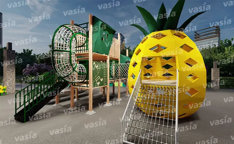 Commercial outdoor playground 3D design rendering for family entertainment venues