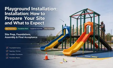 Playground installation guide, site preparation, foundation work, equipment assembly and final acceptance checklist for commercial playground projects